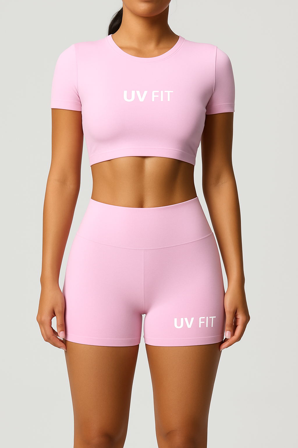 UV FIT Women’s Gray Seamless Crop Top and Shorts Set