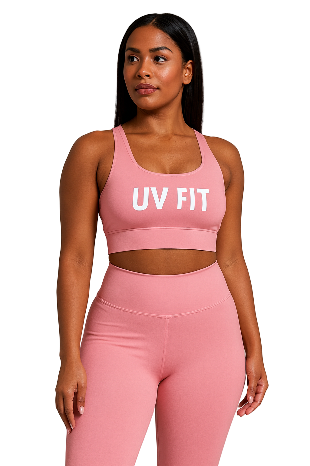 UV FIT Seamless Pink Workout Set – Sports Bra & High-Waist Leggings
