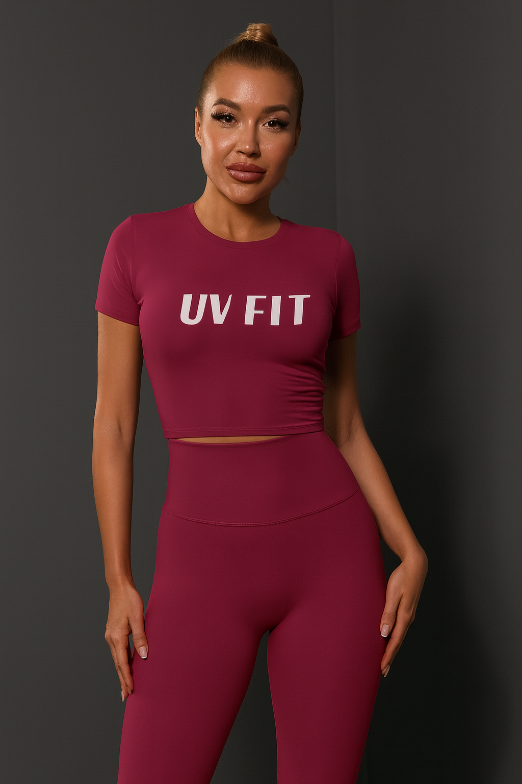UV FIT Women’s Teal Seamless Crop Top and Leggings Set