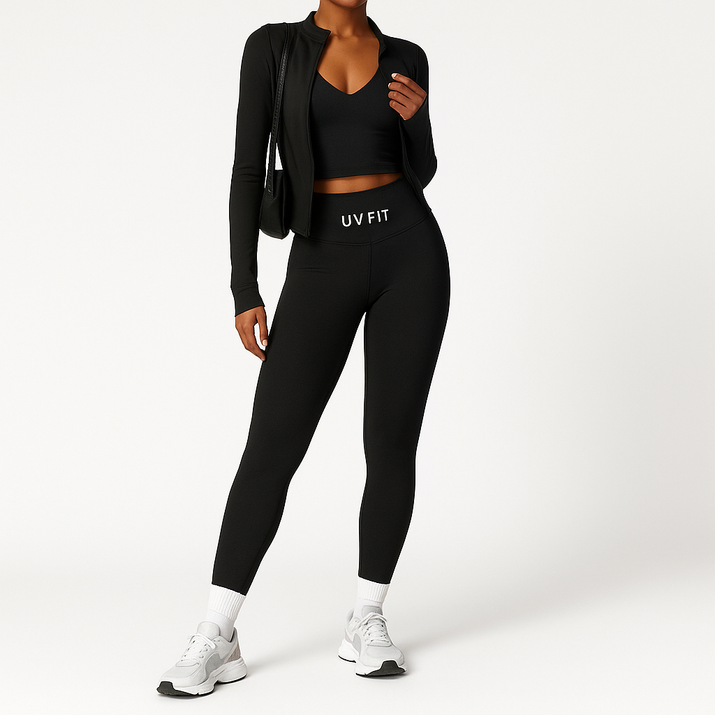 UV FIT Activewear Set – Zip Crop Top & High-Waisted Leggings