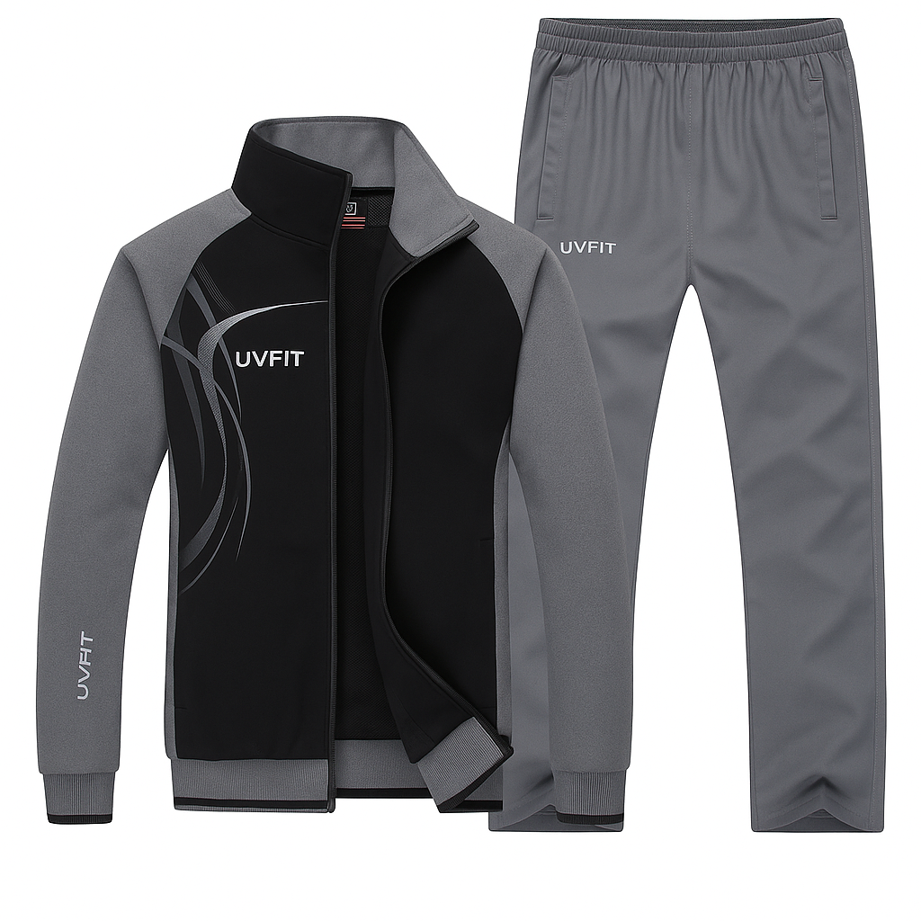 UV FIT Men’s Athletic Tracksuit – Premium Zip-Up Jacket & Jogger Pants Set