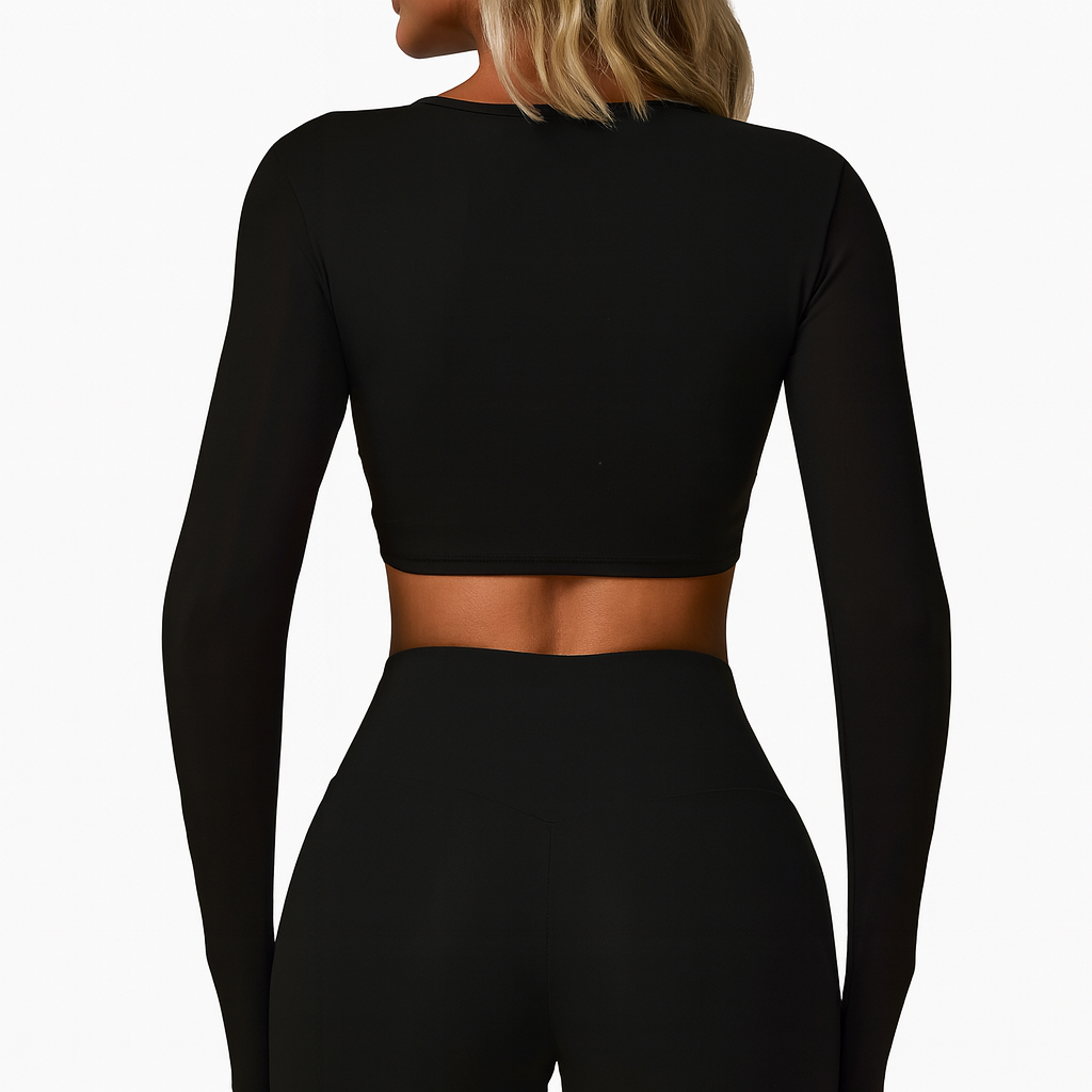 UV FIT Yoga Long Sleeve Crop Top – Cutout Design