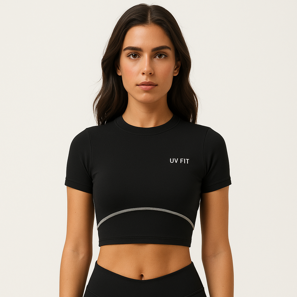 UV FIT Women’s Contrast Short-Sleeve Yoga Crop Top