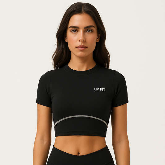 UV FIT Women’s Contrast Short-Sleeve Yoga Crop Top