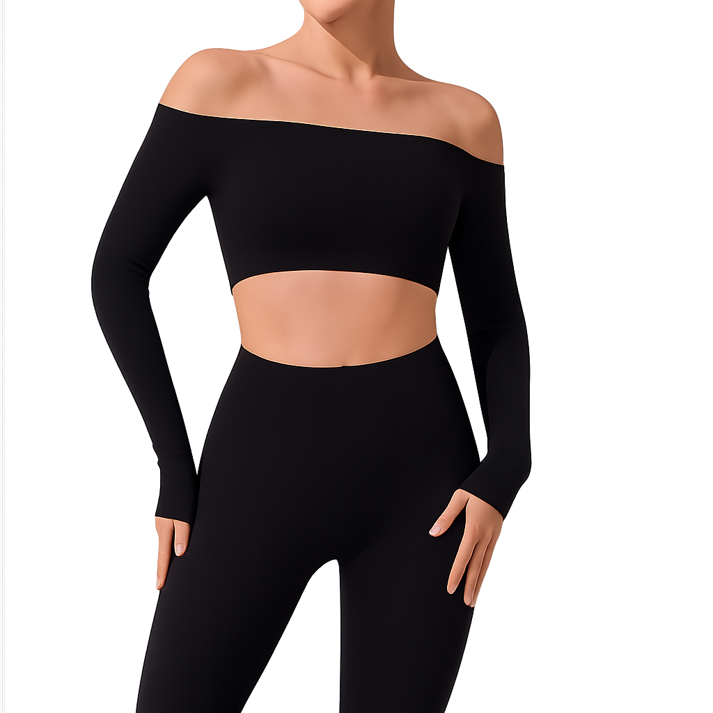 Off-Shoulder Crop Top with Long Sleeves – UV FIT