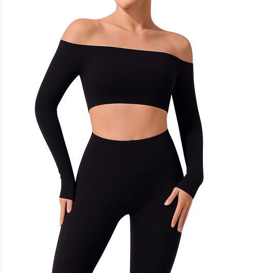 Off-Shoulder Crop Top with Long Sleeves – UV FIT