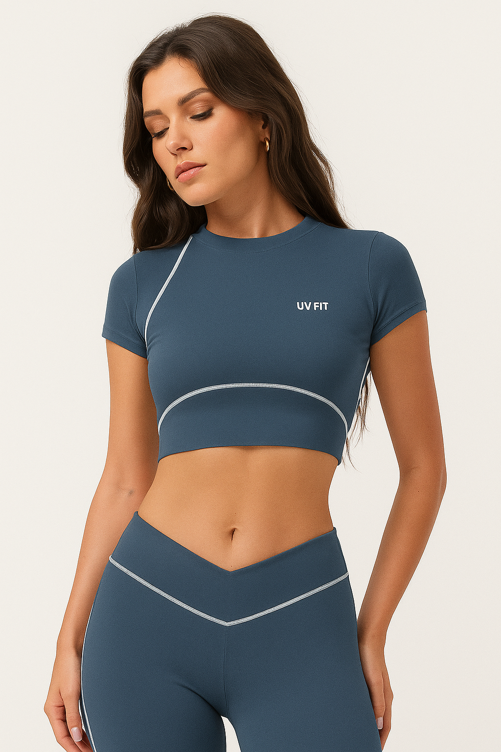 UV FIT Women’s Contrast Short-Sleeve Yoga Crop Top