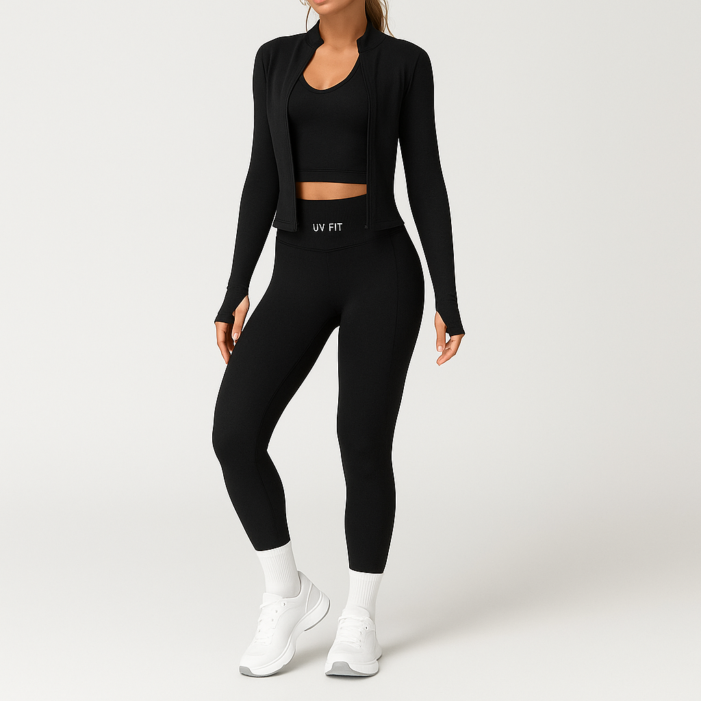 UV FIT Activewear Set – Zip Crop Top & High-Waisted Leggings