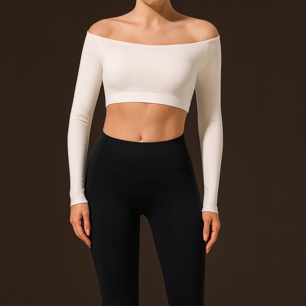 Off-Shoulder Crop Top with Long Sleeves – UV FIT