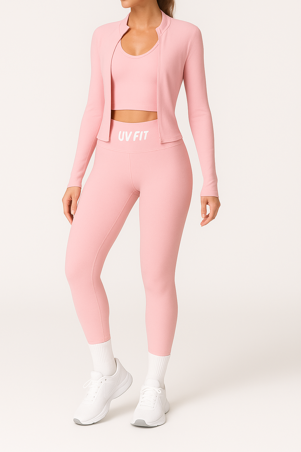 UV FIT Activewear Set – Zip Crop Top & High-Waisted Leggings