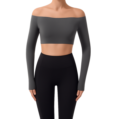 Off-Shoulder Crop Top with Long Sleeves – UV FIT